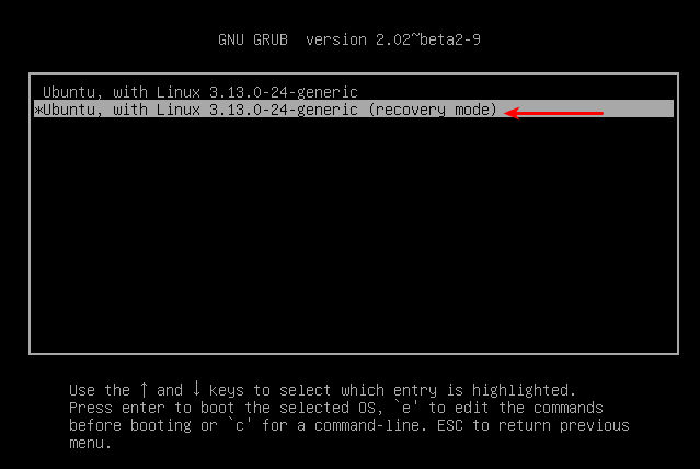Ubuntu recovery mode menu